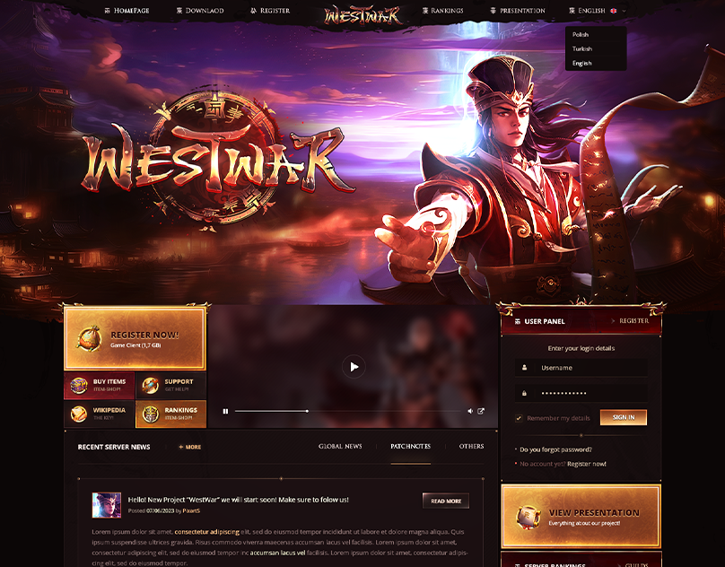 Metin2 Animated Website - Westwar🏮🔥 animated design fantasy fantasy website design game ui game website gaming metin2 mmorgp muonline psd ui website