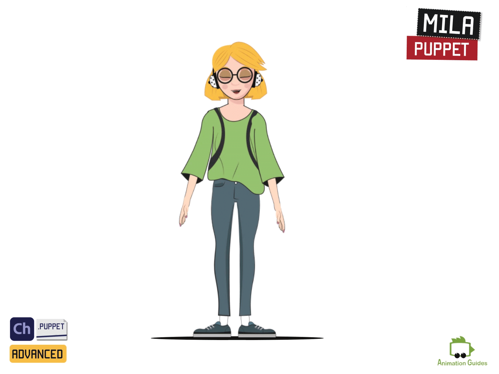 Meet Mila...✋ animated character character animator character design download female girl glasses headphones puppet woman