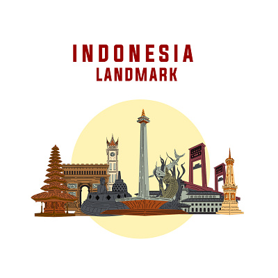 Indonesia Landmark Illustration adobe illustrator tutorials design flat illustration illustration indonesian landmark procreate illustration retro vector