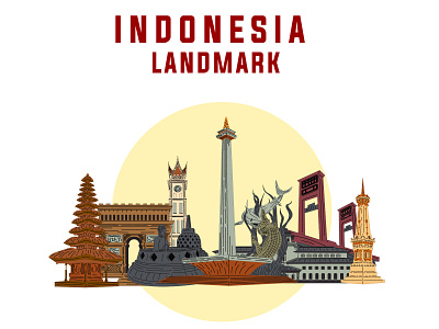 Indonesia Landmark Illustration adobe illustrator tutorials design flat illustration illustration indonesian landmark procreate illustration retro vector