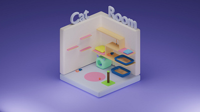 Isometric Cat Room 3d 3d design 3d modeling blender catroom cats isometric low poly pastelcolours pet