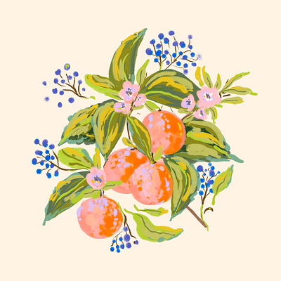 Modern abstract peaches abstract berries design flowers food fresh fruit illustration modern orange peach peaches summer