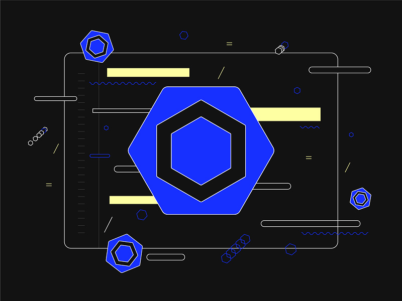ESLint — Illustration article branding code dark dark mood design dev development digital products eslint frontend github hexagon identity illustration javascript logo minimal vector z1