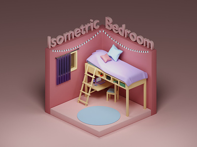 Isometric Bedroom 3d design 3d modeling bedroom blender isometric isometric room design low poly pink