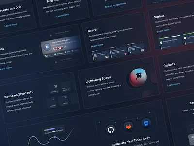 Cardstorming bento cards dark dark gradients dark ui gradients inspiration interface marketing project management shortcut slick ui