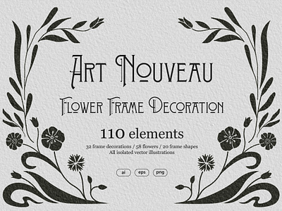 Art Nouveau Flower Frame art background black branding decoration design element flower frame graphic design illustration leaf nature nouveau pattern silhouette texture wreath