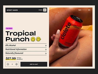 Summer Tropical Beverage Product page design ☀️ alcohol beverage drink ecommerce fun inspiration modern product product page summer typography ui ux uxui vodka web design website