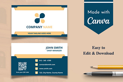 Blue & Beige Business Card Template | Canva Business Card abstract attractive beige blue branding business card canva design illustration minimal modern template ui