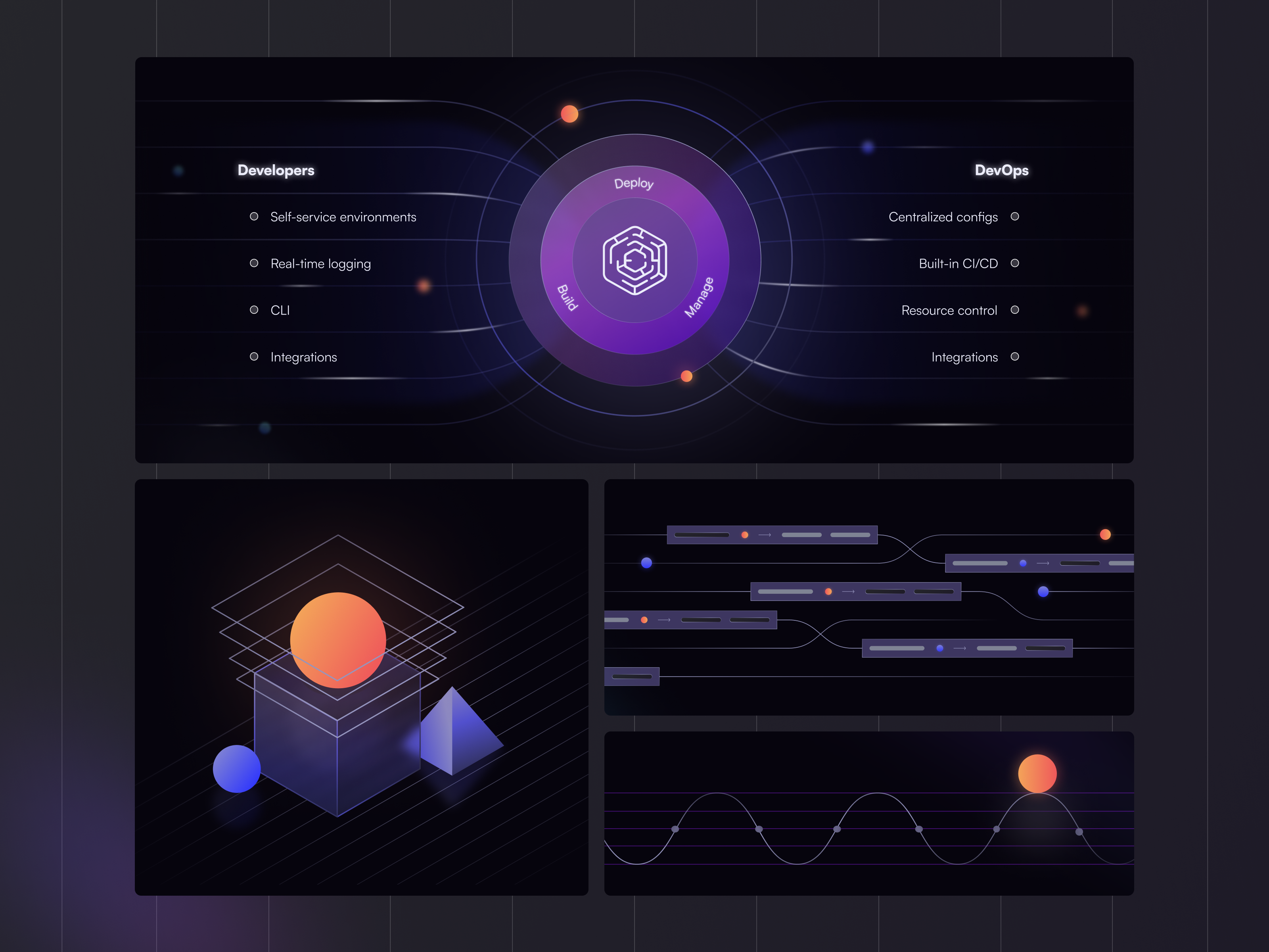 Illustration for the Nucleus Cloud abstract colors dark mode dark theme design developer graphic design illustration illustrator isometric modern platform ui ux website