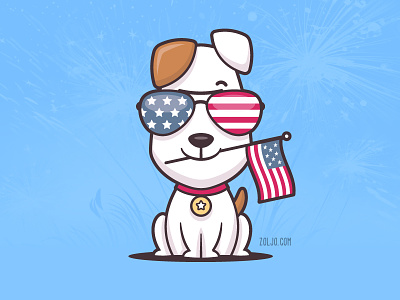 Patriotic Puppy 4th of july america american cartoon dog illustration independence day jack russell jack russell terrier puppy united states usa vector