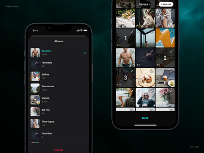 Video editor | Media picker app design dark gallery ios ios app media mobile picker ui ux