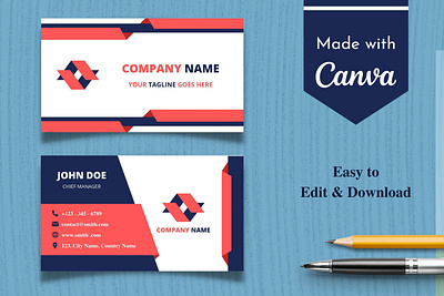 Red & Blue Business Card Template |Canva Business Card abstract attractive blue branding business card canva design graphic design illustration logo minimal modern red template ui white