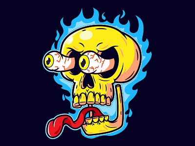 Flaming Skull adobe illustrator cc cartoon crumby creative eyeballs eyeballs popping out eyes fire flaming illustration lowbrow skeleton skull tongue tongue sticking out vector