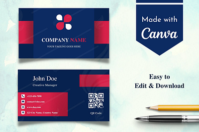 Red & Blue Business Card Template |Canva Business Card abstract attractive blue branding business card canva design graphic design illustration logo minimal modern red template ui