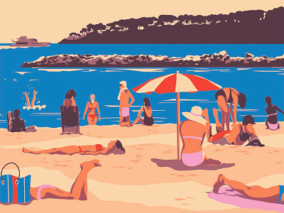 Antibes beach digital illustration photoshop travel illustration