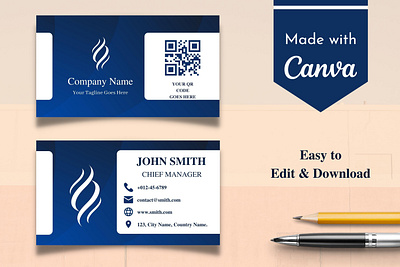 Blue & White Business Card Template |Canva Business Card abstract attractive blue branding business card canva design graphic design illustration logo minimal modern template ui white