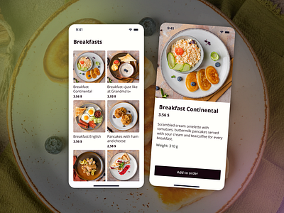 Food/Drink Menu app breakfast challenge dailyui dailyui043 design menu mobile mobile app ui