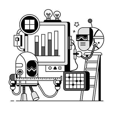 Pieces.app / Robots Building Computer adobe illustrator branding character design coding contrast data design flat graphic illustration programming robots technology vector