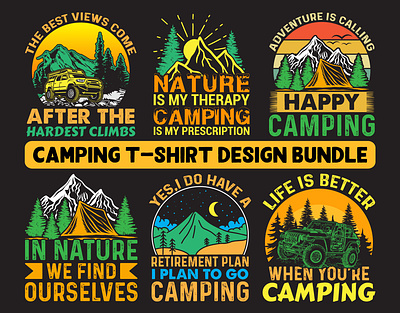 "CAMPING " T-SHIRT DESIGN BUNDLE adventure camp camping camping t shirt campinglife custom design fashion graphic design hiking mountains nature outdoor outdoors summer t shirt design travel tshirt typography vector