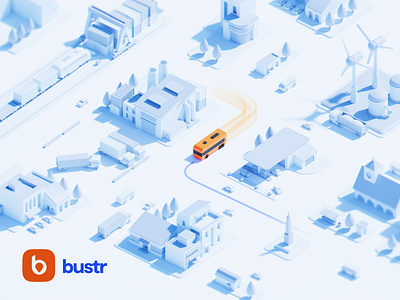 bustr 3d 3d city 3d poster blender bus cycles isometric isometric city render tracking app tracking application ui ui illustration wallpaper