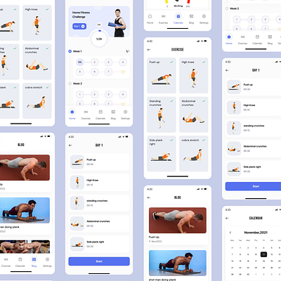 28-Day Home Ab Workout Challenge in Flutter Full app abs androidapp burnfat design diet exercise fitness challenge flutter flutterui ios app loose weight ui uiux