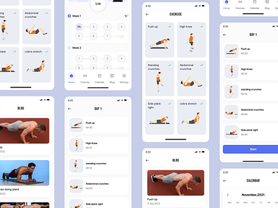 28-Day Home Ab Workout Challenge in Flutter Full app abs androidapp burnfat design diet exercise fitness challenge flutter flutterui ios app loose weight ui uiux