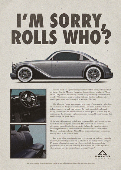 Alpha Motor Co - Montage Print Ad ad car editorial graphic design magazine print typography vintage vintage ad