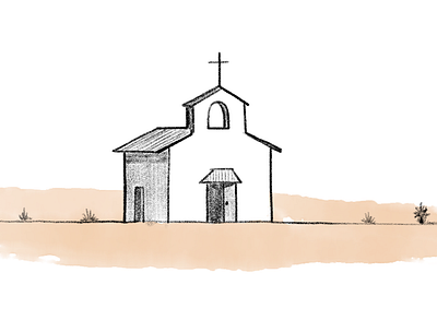 Desert Chapel Pencil Sketch - Map Icon chapel desert digital icon illustration illustrated map mixed media pencil watercolor