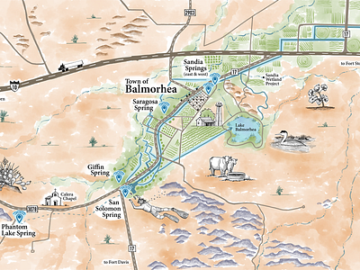 Desert Springs - Illustrated Map agriculture desert environmental illustrated map map icons springs storymap water