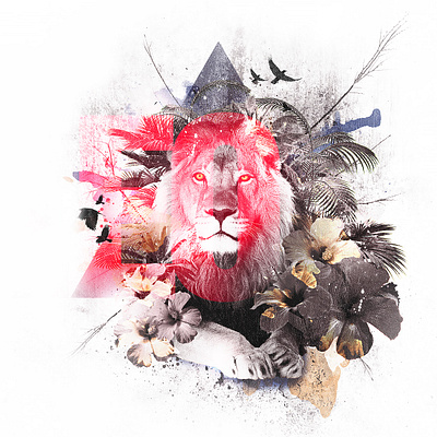 The King art collage gold grunge illustration leo lion pink
