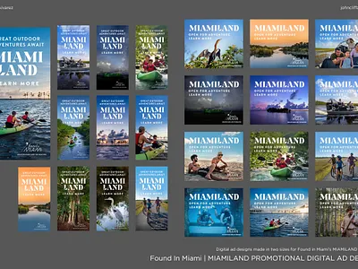 Found in Miami | MIAMILAND Promotional Digital Ad Designs ad advertisement banner brand branding design digital flat graphic design illustration lifestyle logo marketing promotional travel traveldestinations typography ui vector web