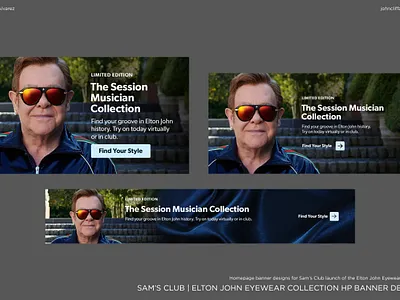 Sam's Club | Elton John Eyewear Collection HP Banner Designs ad advertisement banner brand branding design digital eltonjohn flat graphic design icon illustration logo marketing sales samsclub typography ui vector web
