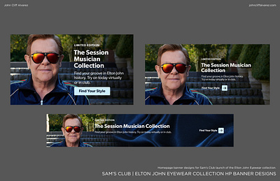 Sam's Club | Elton John Eyewear Collection HP Banner Designs ad advertisement banner brand branding design digital eltonjohn flat graphic design icon illustration logo marketing sales samsclub typography ui vector web