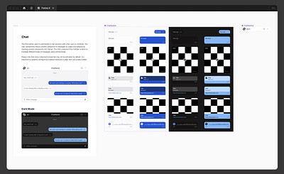 FramesX's chat component page in Figma auto layout chat components design system documentation figma interface messages plugins product design ui ui kit uidesign ux