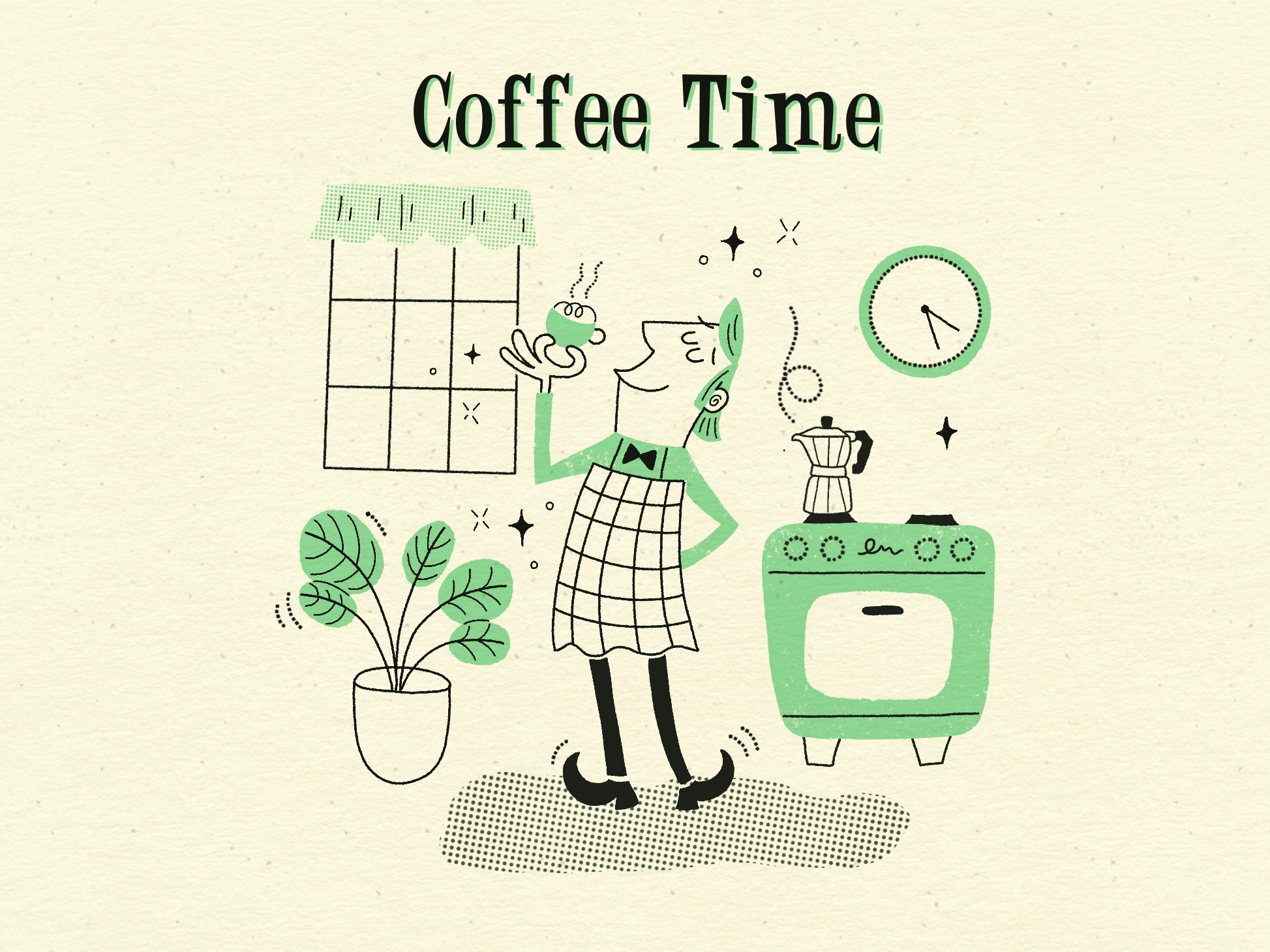 Coffee Time, Mid-Century Cookbook illustration design illustration procreate vintage