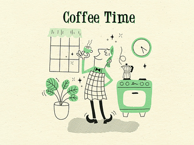 Coffee Time, Mid-Century Cookbook illustration design illustration procreate vintage