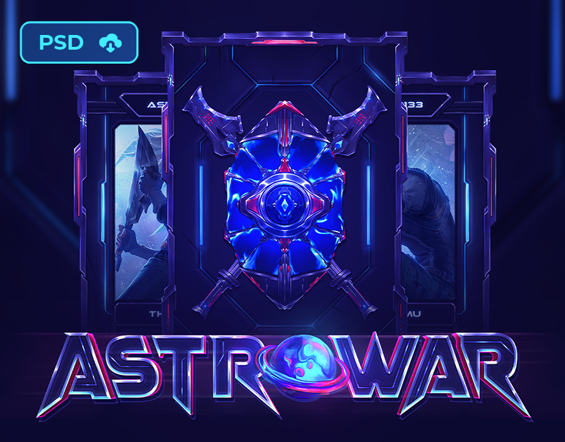 [DOWNL] Sci-Fi Game Logo & Cards - AstroWar 🌠 board card back design cards design fantasy game game card hearthstone mmorpg psd template