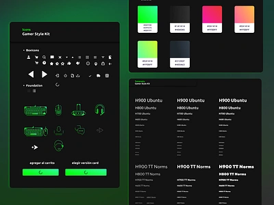 Gaming eCommerce Transformed: Design System Magic app branding buttons design designsystem ecommerce ecommerce design gaming gm2 gradients green icon icons shopify ui ui design ux ux design