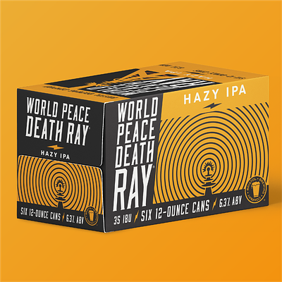 World Peace Death Ray - Hazy IPA Carton Design beer brewery brewing can carton colorado death ray lightning bolt orange packaging world peace yellow