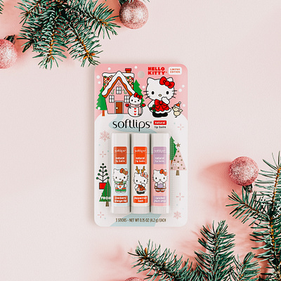 Hello Kitty® x Softlips® Holiday 2022 Limited Edition Lip Balm graphic design holiday illustration licensing packaging packaging design print print design seasonal