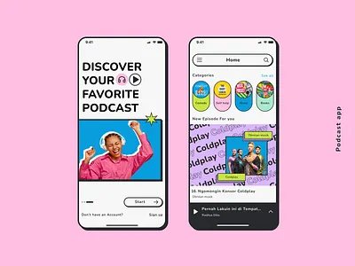 Podcast app Neubrutalism app designui logoui musicapp neobrutalism neubrutalism podcastapp ui uidesign uiux ux uxdesign