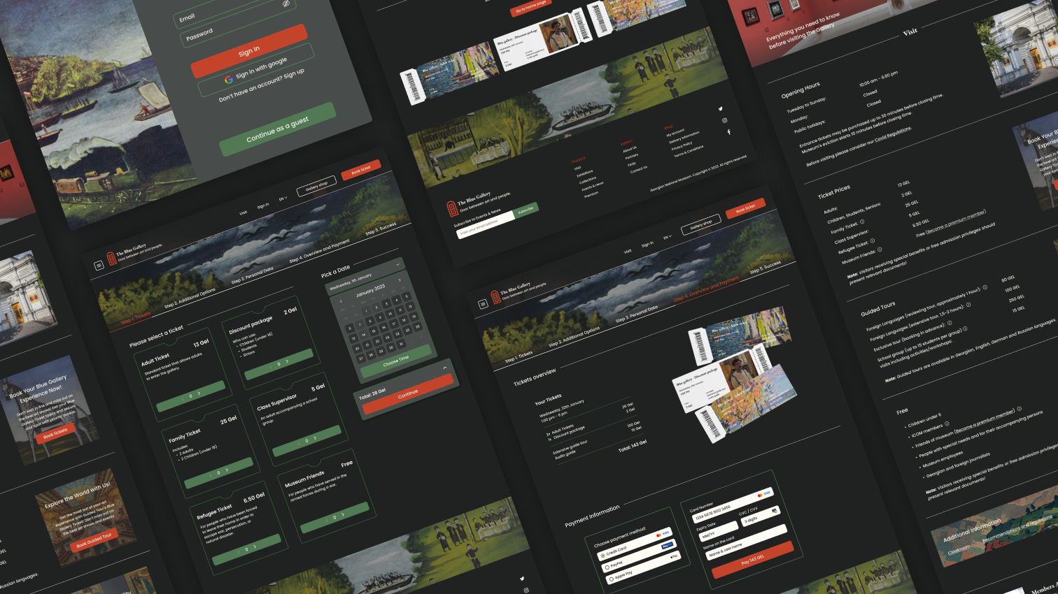 The Blue Gallery - UX/UI art art gallery design art museum dark darker design design gallery museum tickets ui ux ux ui design uxui web design