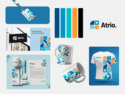 Atrio - Logo and Stationery 3d animation brand identity branding brochures business cards cup design custom development graphic design letterheads logo design merchandise motion graphics sign boards solid colors stationery uiux wordpress development