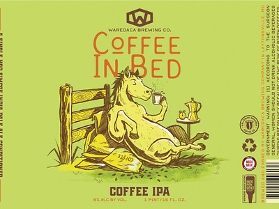 Waredaca Coffee In Bed IPA beer beer label coffee coffee beer craft beer design drawing equestrian hand drawn horse horses illustration ipa line art maryland packaging procreate