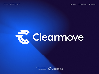 Clearmove Logo Design ai ar blockchain branding business c logo employee hr human icon identity lepisov letter c lettering logo rebranding relocation saas tech wings