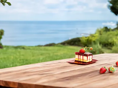 Strawberry cake ai artificial intelligence cake design future design photography photoshop beta picnic sea strawberry strawberry cake view