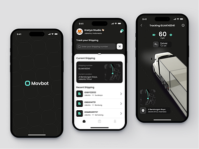 Movbot - Autonomous Electric Self-driving Logistics App ai application autonomous autonomous truck dark design electric vehicle logistics mobile shipping tracking ui