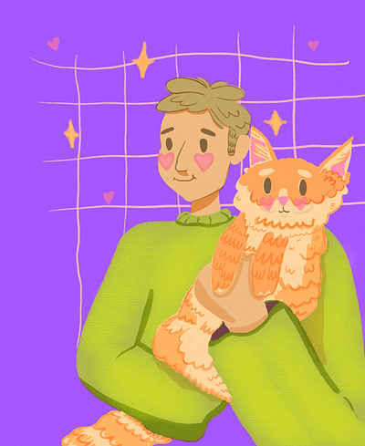 A man and his cat illustration