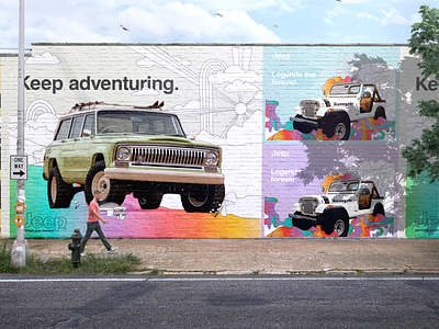 Jeep 'Keep Adventuring' Campaign 1960s branding cars concept illustration jeep mural psychedelic typography used car