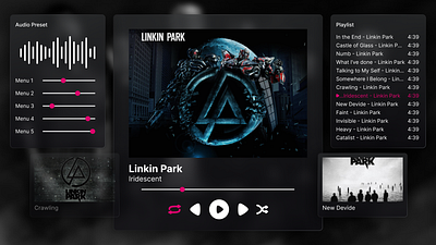 Music Player album artist audio audioplayer darkmode graphic design linkinpark listenmusic music player playlist sound ui ux